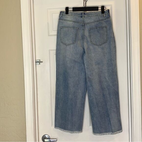 Missguided Wide Leg Raw Hem Side Stripe High Rise Jeans Size 6 - Picture 6 of 9